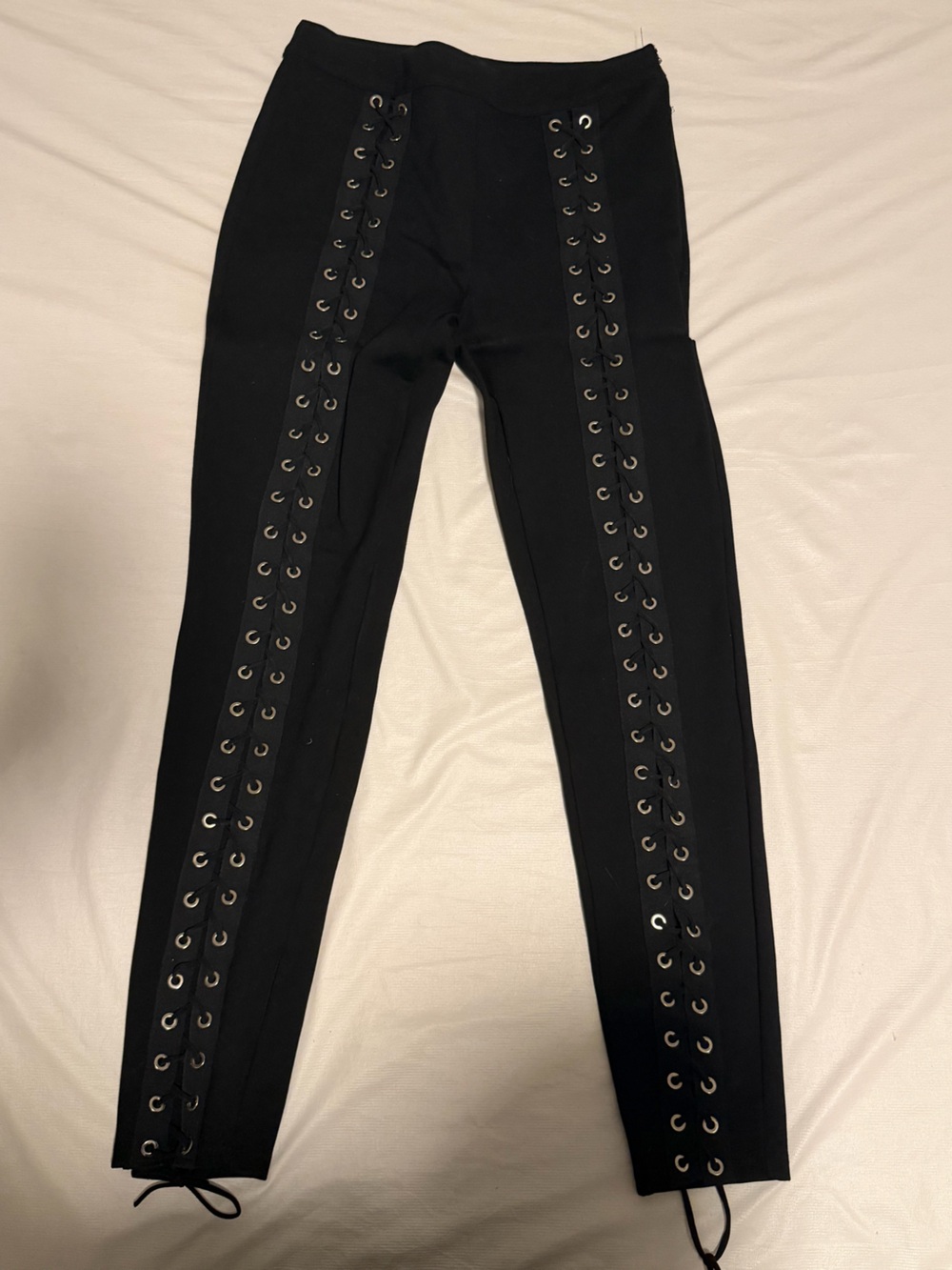 Black Lace-Up Eyelet Skinny Jeans